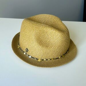 Tommy Bahama Straw Fedora with Gold Paillettes